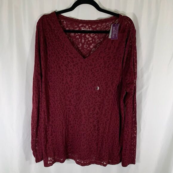 New Lane Bryant Blouse Womens 18 20 Red Semi Sheer Long Sleeve Vneck Lightweight - Picture 1 of 8